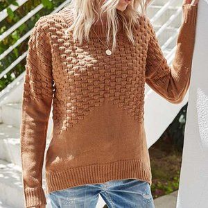 Lisa and Rose Brown Basket-Knit Sweater L